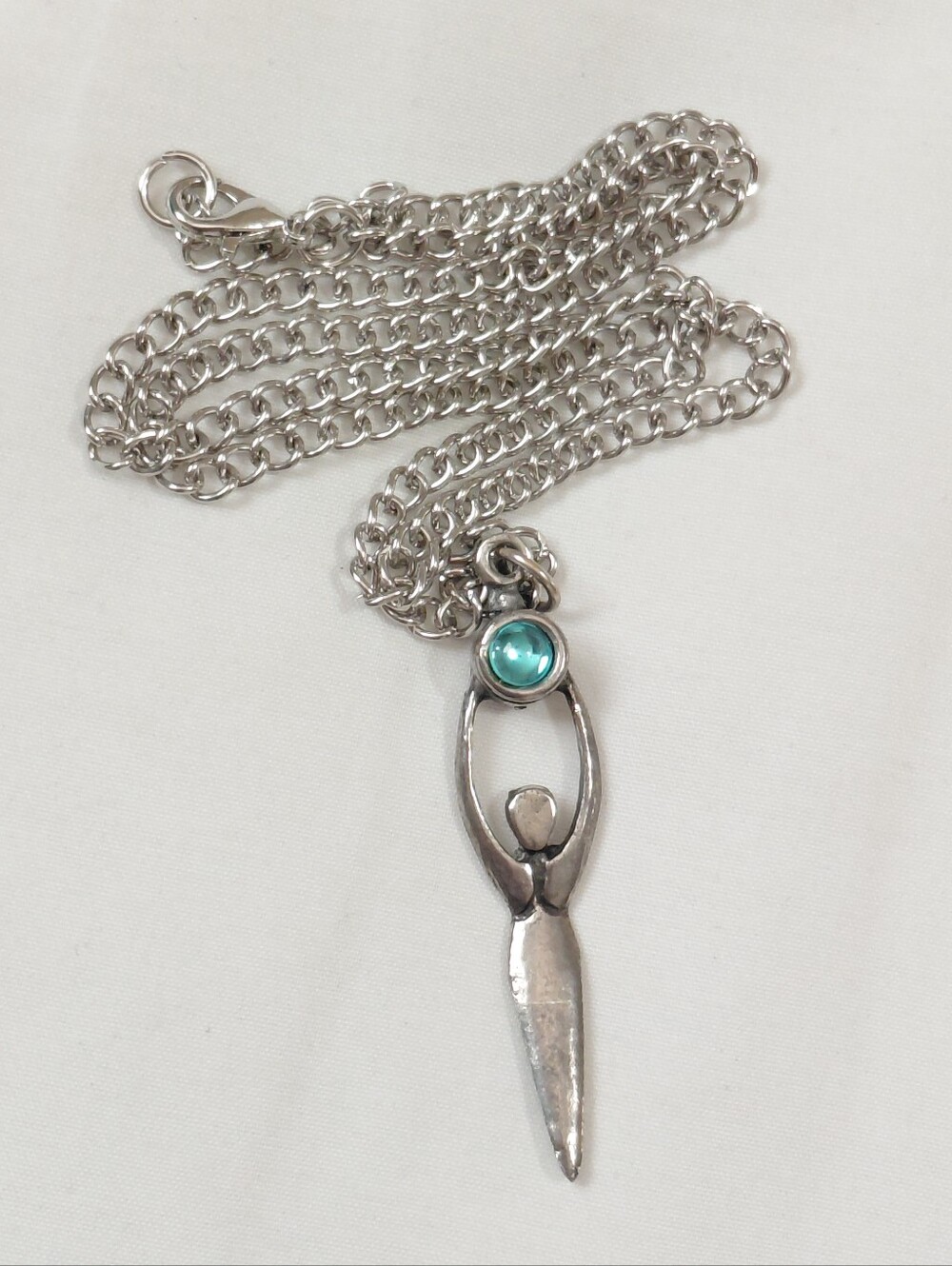 Goddess Healer Necklace Silver Aqua Stone